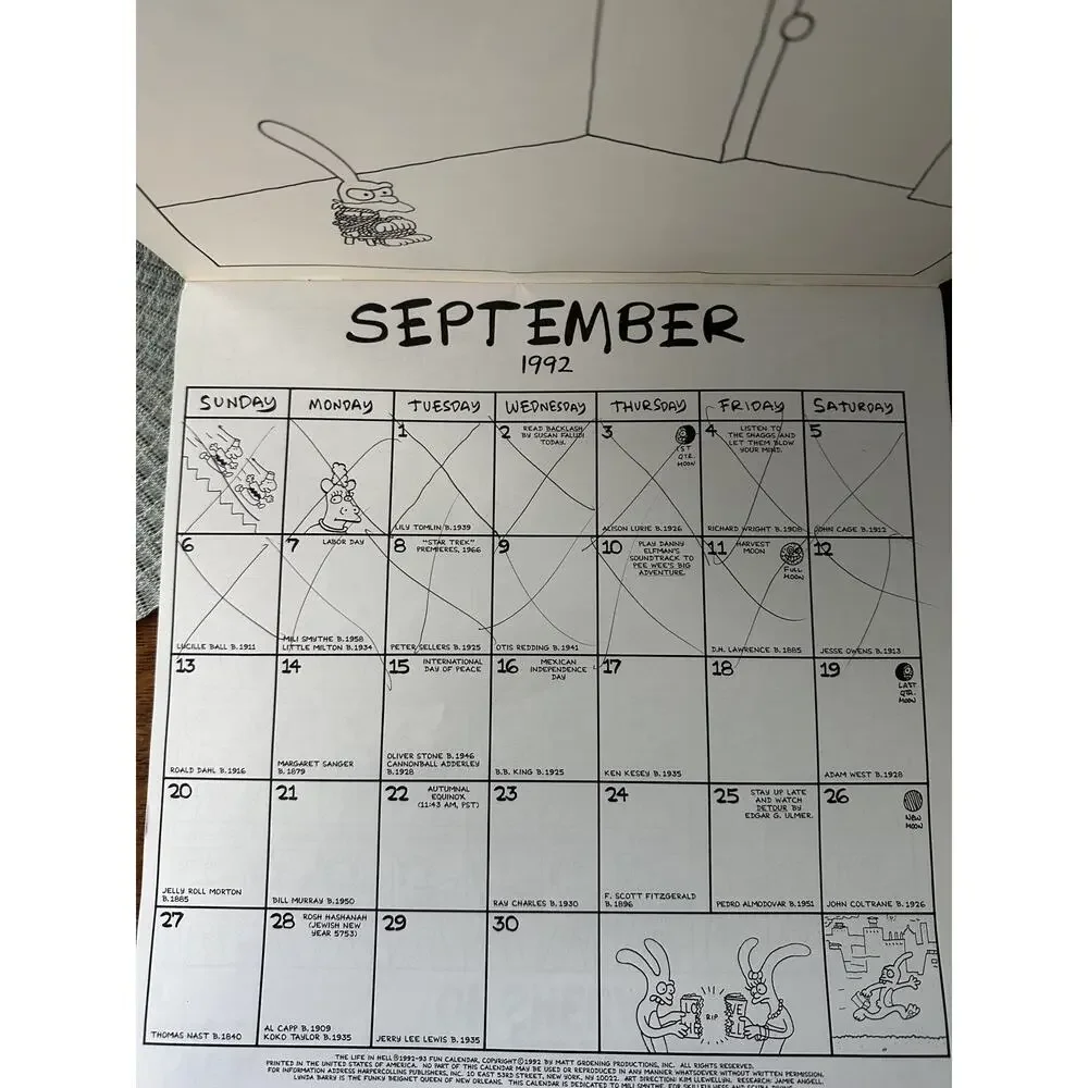 The Life in Hell 1992-1993 16-Month Fun Calendar Matt Groening